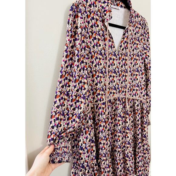 Joy Joy Preppy Classic Modern Boutique Trim Gathers Tier Dress in Brush Stroke M - Picture 4 of 12